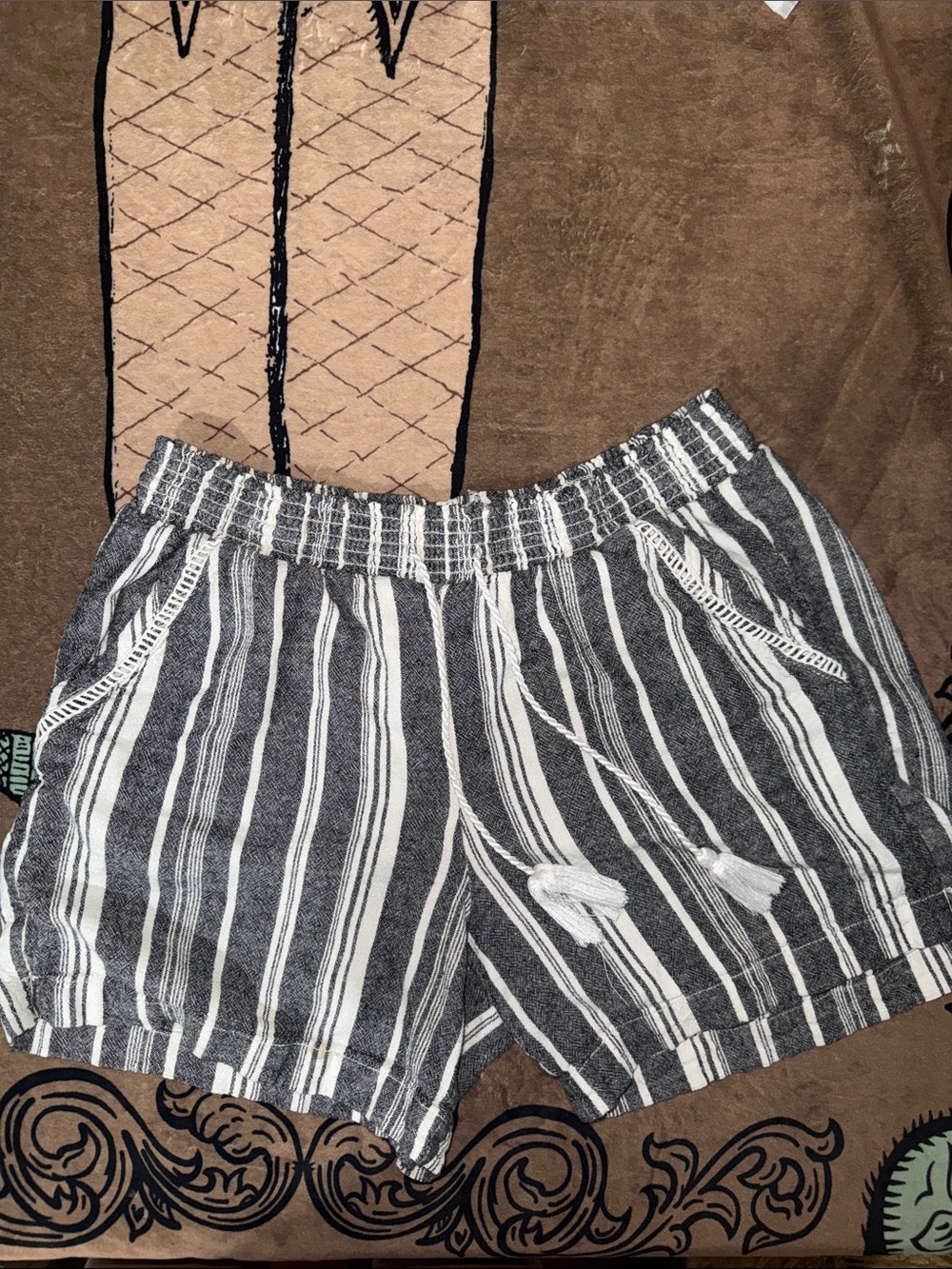 Briggs New York Black and White Vertical-Stripe High-Waist Shorts